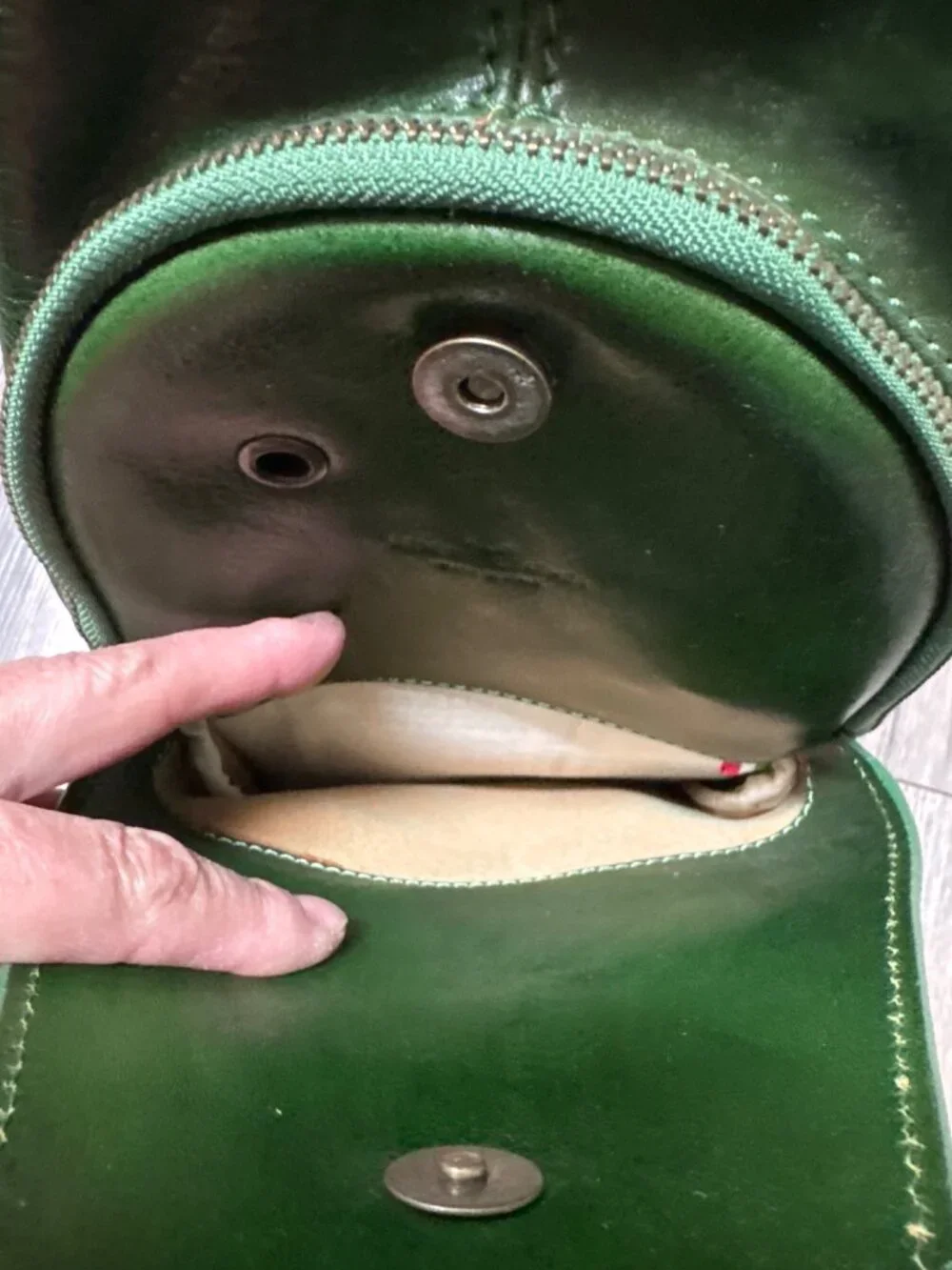 Florence Moon Green Leather Backpack Purse With Plaid Lining & Multiple Compartm
